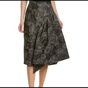 Michael Kors COLLECTION Slate Floral Brocade Ruched Detail Wool Blend Skirt